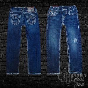 True Religion Julie Super-T thick stitch skinny dark blue distressed jeans 4t